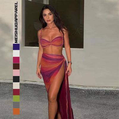2025 Frühling Damen Sexy Rückenfreies Neckholder Badeanzug Rock Set