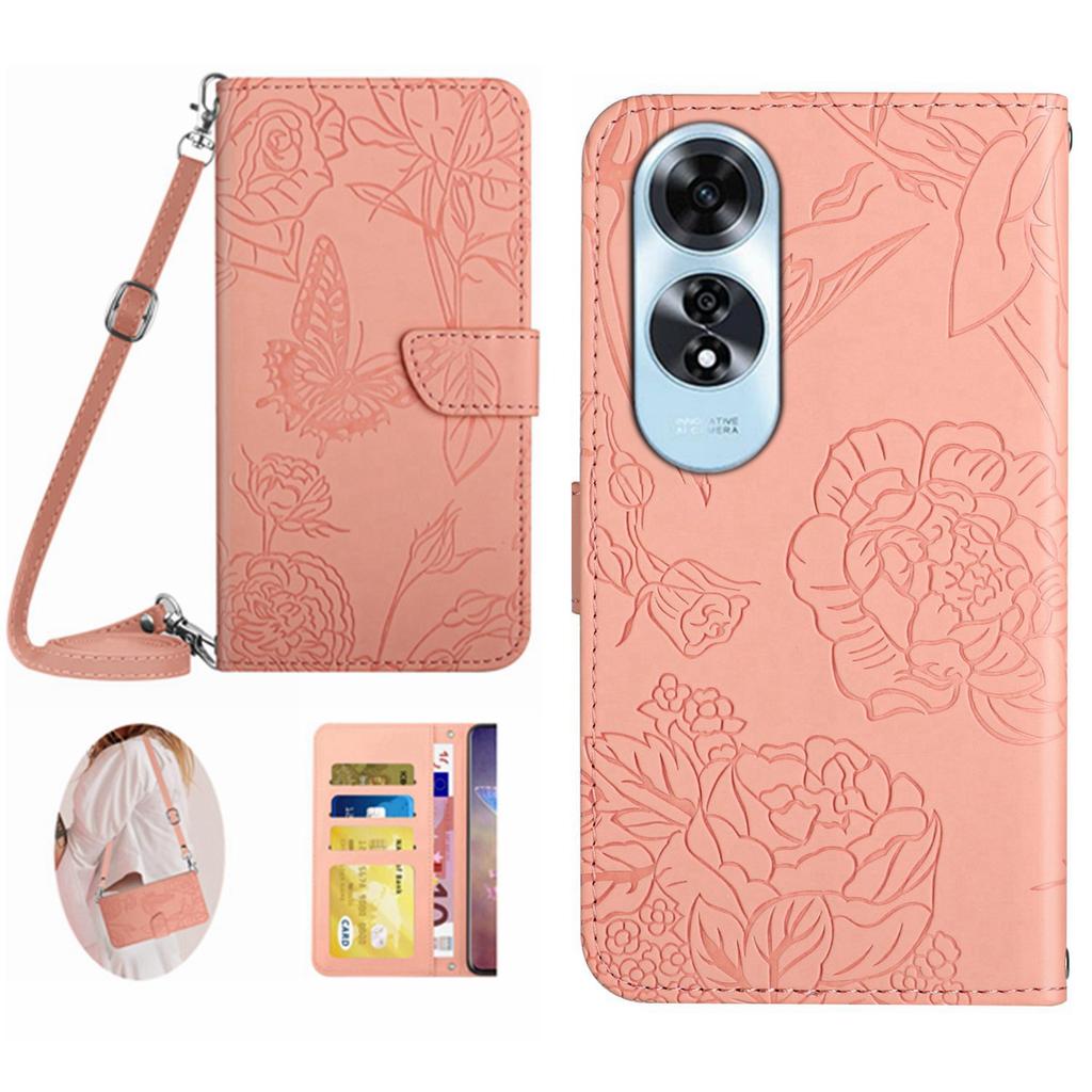 HT03 For Oppo A60 4G Leather Case Butterfly Flowers Crossbody Wallet Phone Cover