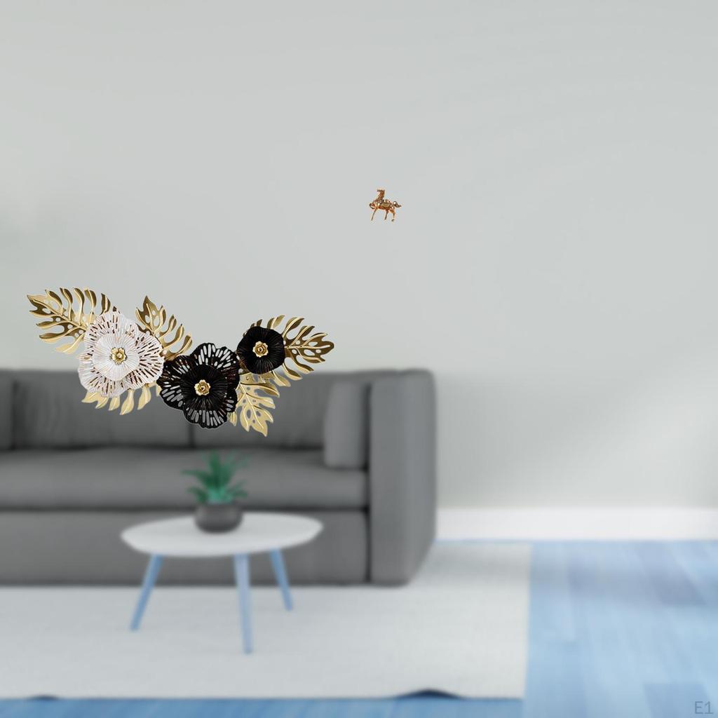 Nordic Metal Wall Art Sculpture with Flower Leaves And Horse Figurines Vintage Crafts for Dining