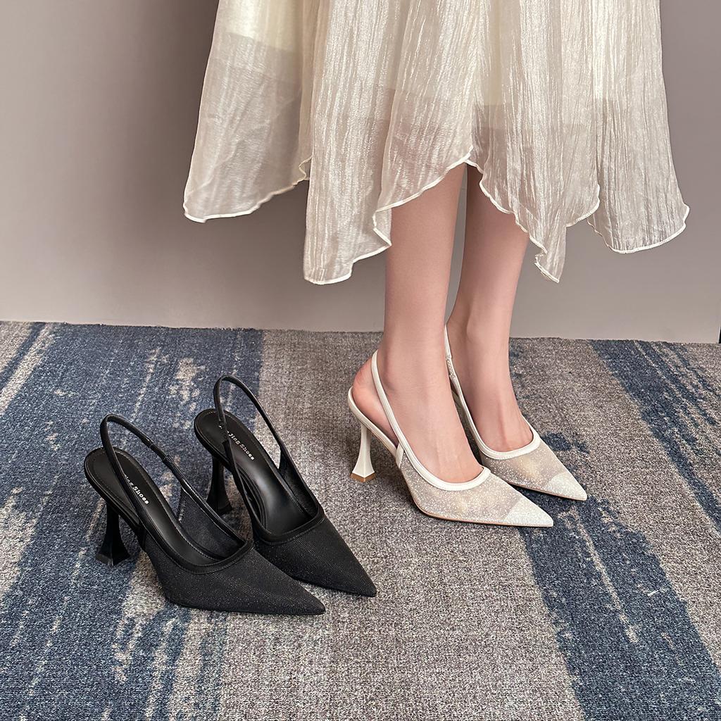 7199-15 Xiaoxiangfeng sexy mesh splicing pointed high-heeled single shoes spring temperament empty banquet stiletto shoes