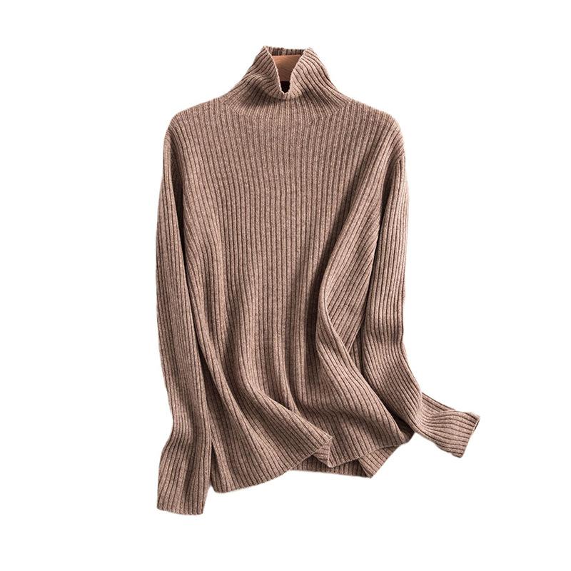Seamless Integrated Pit Strip Pure Wool Sweater Women's Autumn New High-neck Bottoming Knitted Sweater Pullover Loose Sweater
