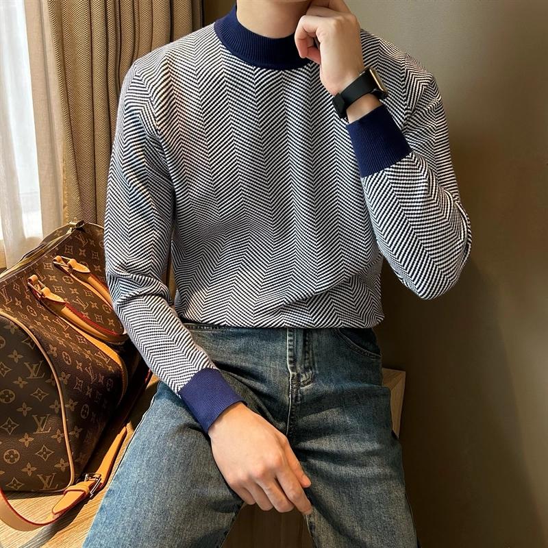 Round Neck Sweater Men's Fashion Brand Handsome Autumn and Winter Undershirt New Men's Graceful Slim-Fit Tops