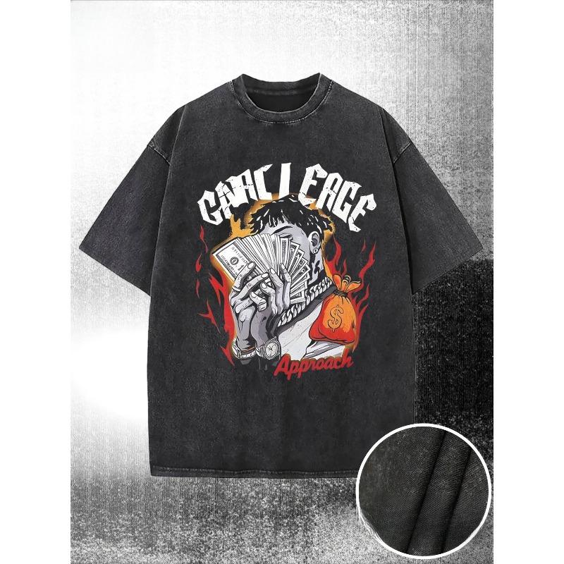 

European Size Washed Cotton T-shirt, Printed with European and American Adult Hip-hop Characters, High-quality Wax Printed Cotton, Machine Washable S чёрный
