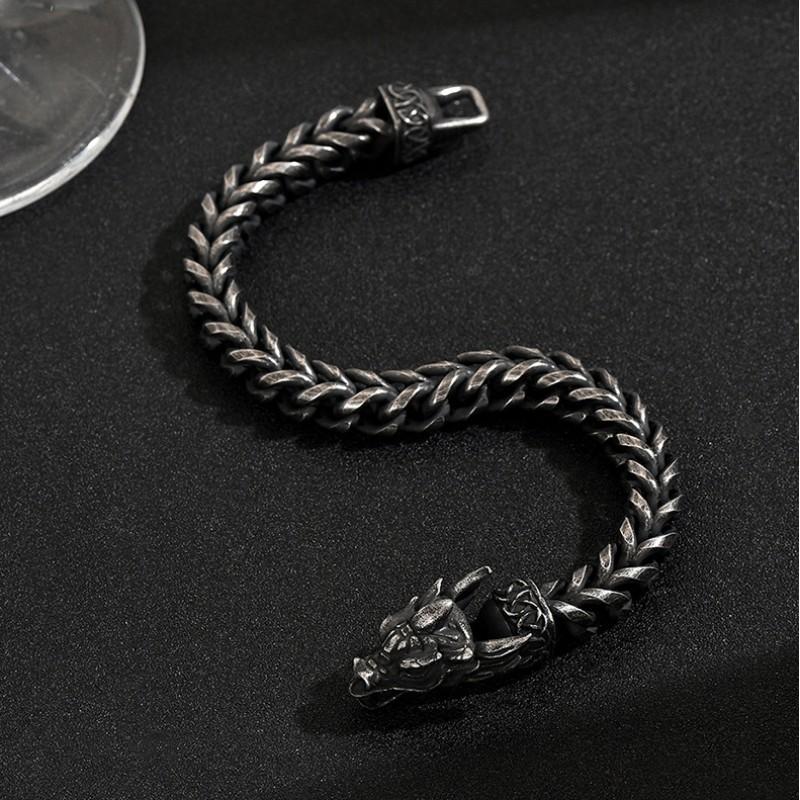 European American New Domineering Dragon Head Stainless Steel Bracelet Retro Dark Personality Trendy Accessory