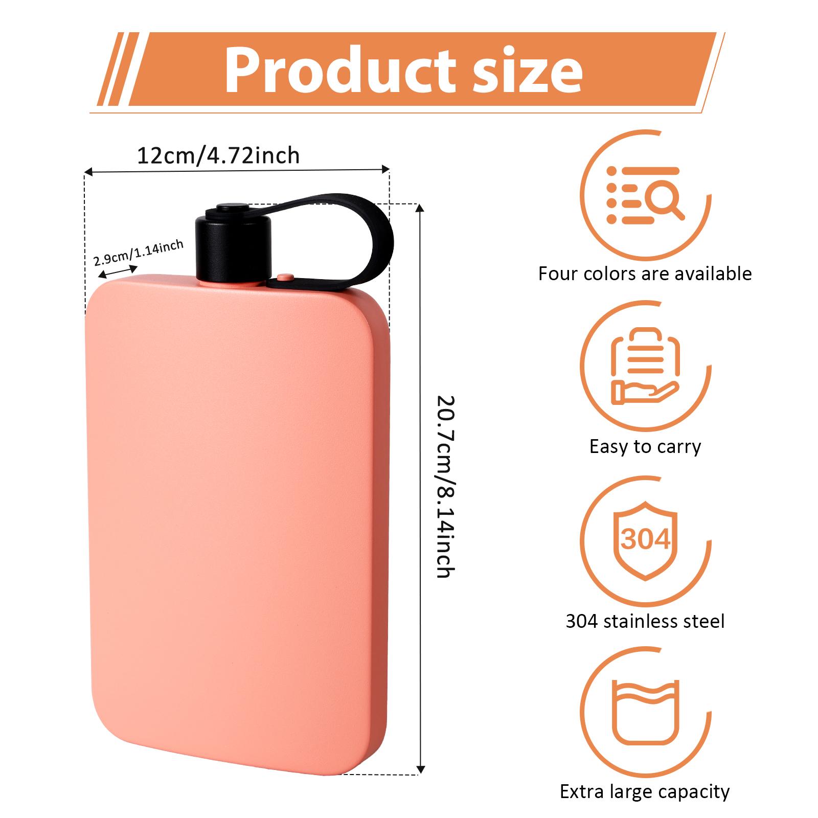 

Flat Water Bottle Stainless Steel Integrated Cap Design Portable 500ML Flask for Outdoor Sports Travel Present for Friend Couple