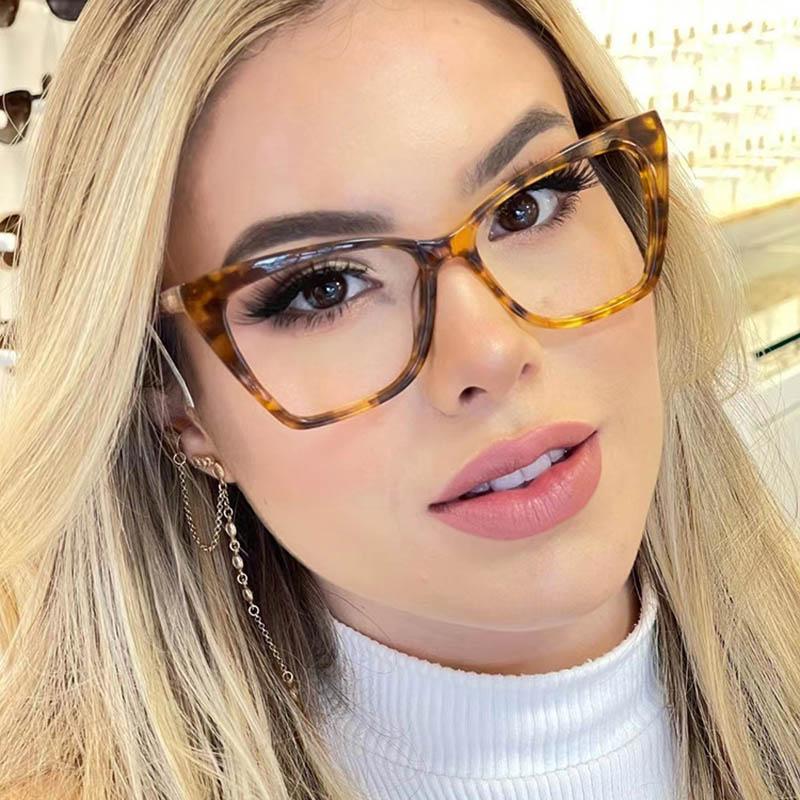 Oversize Cat Eye Square Frame Clear Lens Glasses TR90 Women Myopia Nerd Spectacles -0.5 to -6.0 Degree