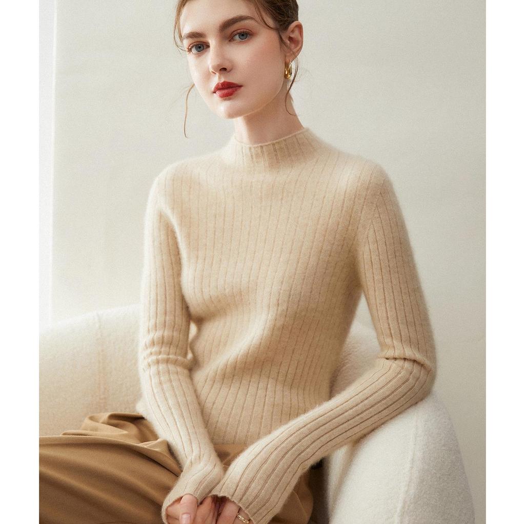 Women's Pure Cashmere High Neck Pullover - Fashionable, Versatile, Solid Color Knit Sweater
