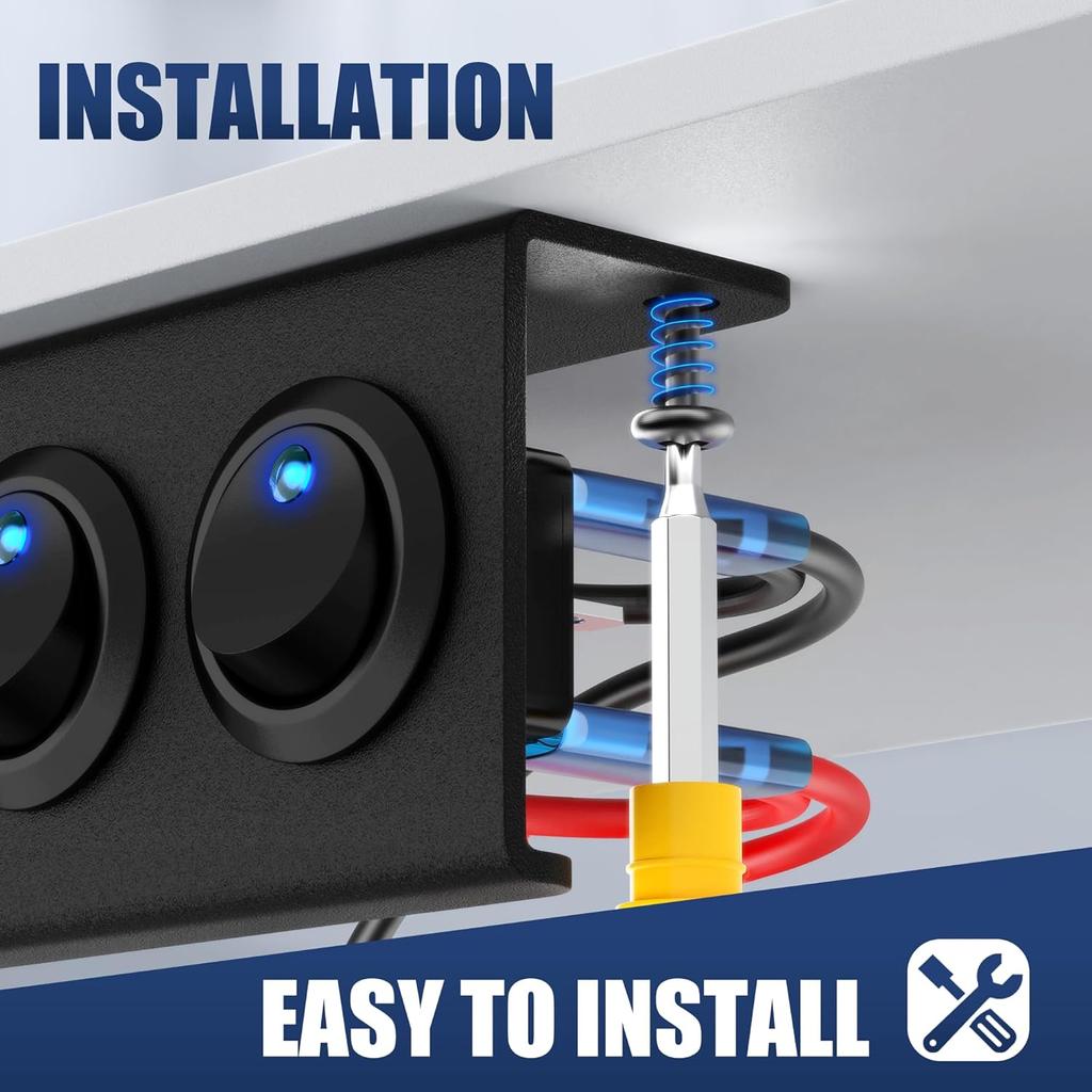 DaierTek 12V Panel Przełączników Łodzi 12V Kołyskowy 6-pozycyjny Panel Przełączników Dźwigniowych 12 V DC 20A SPST Włącz/Wyłącz Przełącznik z Niebieską Diodą LED do RV Samochodu Ciężarowego