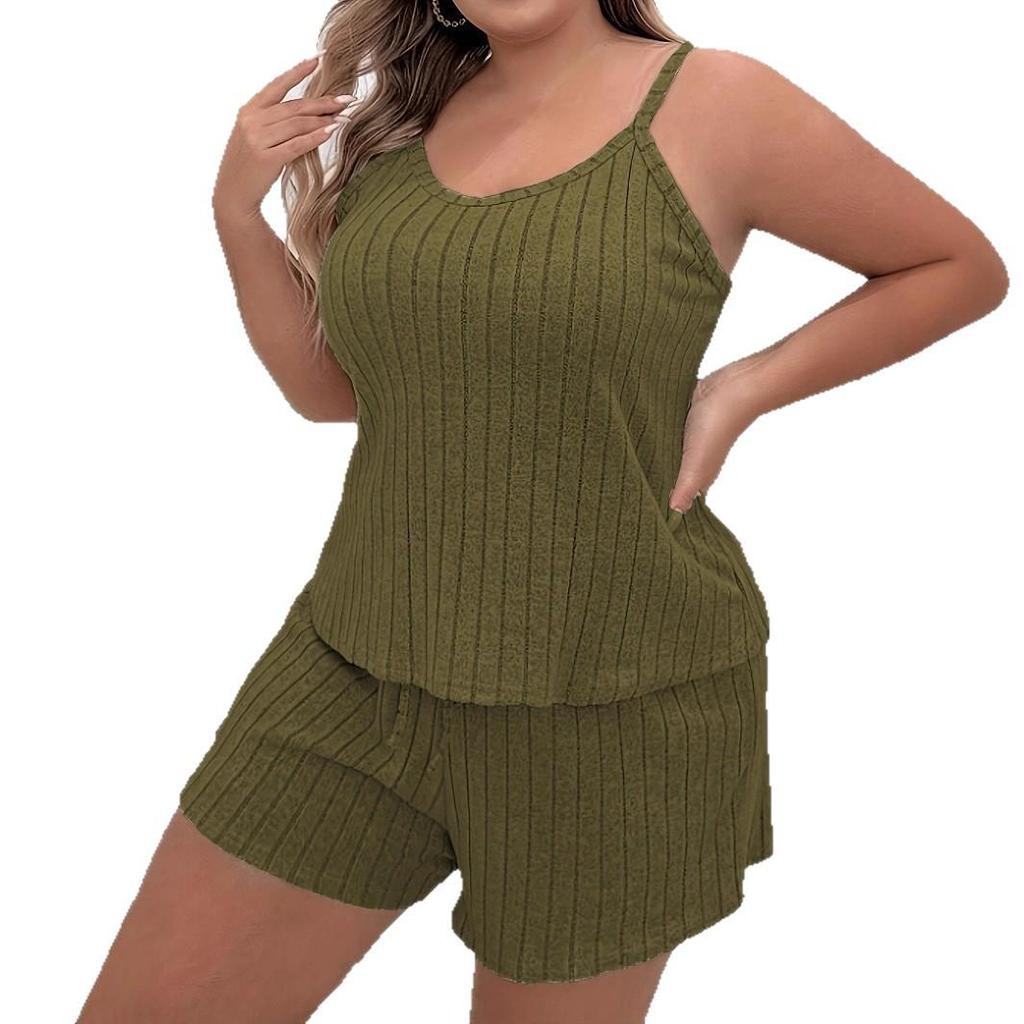 Plus Size Women's Solid Color Camisole & Shorts Casual Nightgown Set