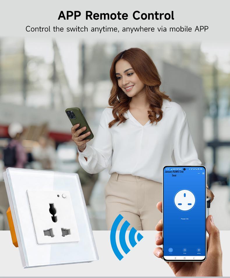 UK Standard Smart Wi-Fi Wall Socket with App & Voice Control, Timer, and Remote Switch