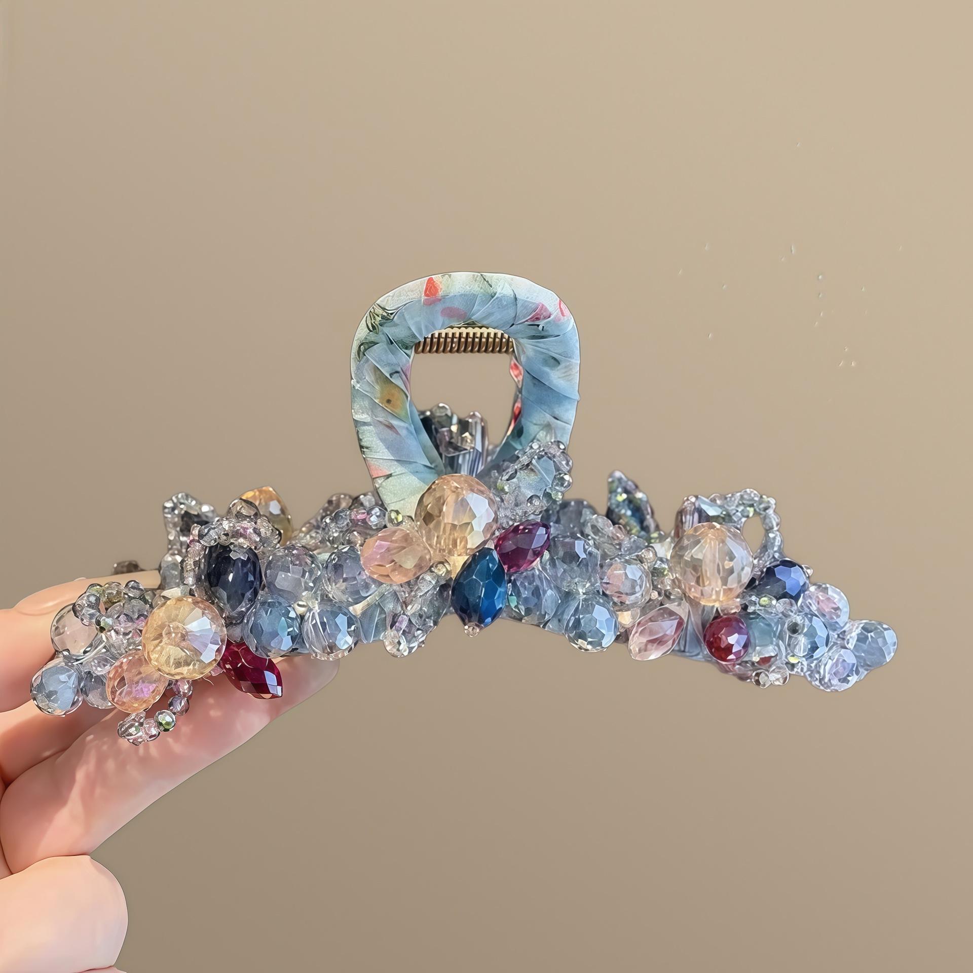 Korean Style Crystal Flower Large Shark Hair Claw Luxury Elegant Women Back Head Updo Hair Clip Fashion Hair Accessories Crystal Flower Hair Clip