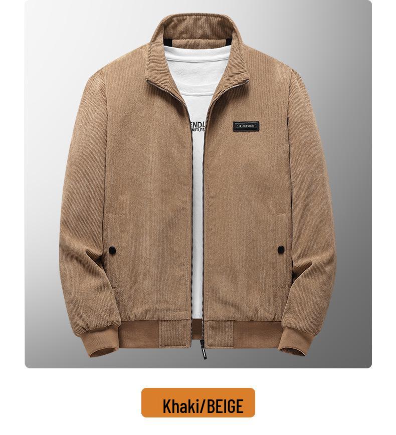 Men's Winter Corduroy Jacket with Stand-Up Collar and Lamb Wool Lining - Trendy, Thick, and Casual.
