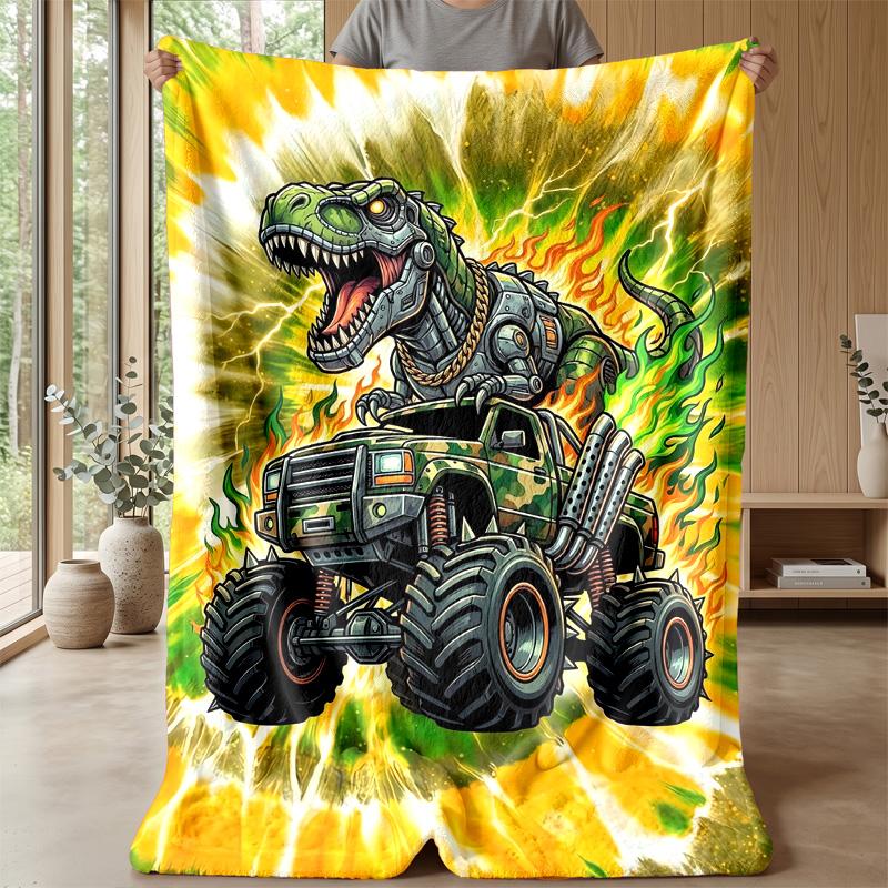 Raging Monster Trucks Theme Blanket Lightweight Warm Flannel Blanket Decorative Throw Blanket for Home Decoration