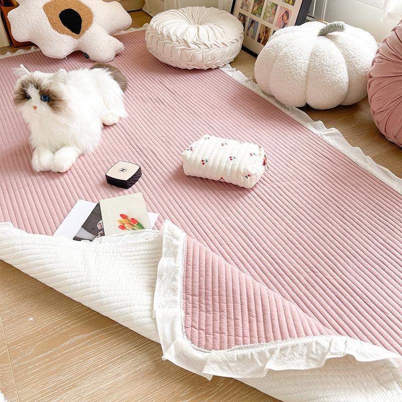 

Хлопковый ковер с кружевами и оборками, однотонный, в полоску, для декора дома, комнаты, ковер для гостиной, прикроватный коврик для спальни, коврик для ног, татами-мат для дивана 70x70cm розовый