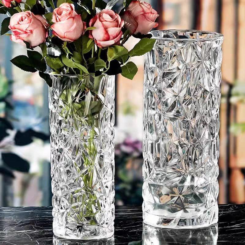 Elegant Glacier Textured Glass Vase, Thick & Transparent, Ideal for Lucky Bamboo or Fresh Flowers - Perfect for Dining Table Arrangements