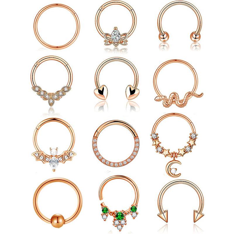Edelstahl offener Nasenring-Set mit Zirkonia Ohrringen und Nasenpiercing Zubehör
