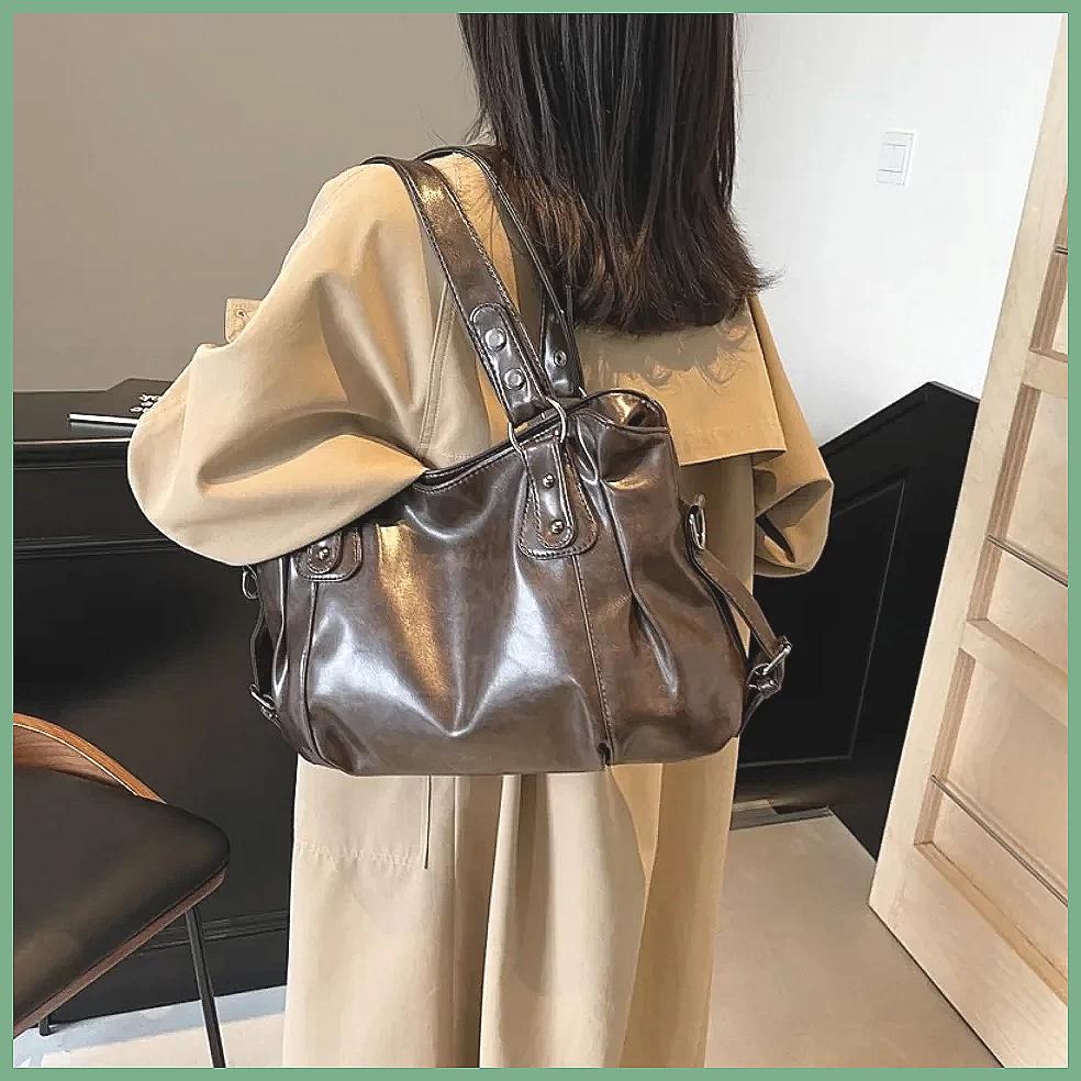 Retro Große Kapazität PU Schultertasche für Damen, Klassische Unifarbene Crossbody-Tragetasche mit geräumigem Design