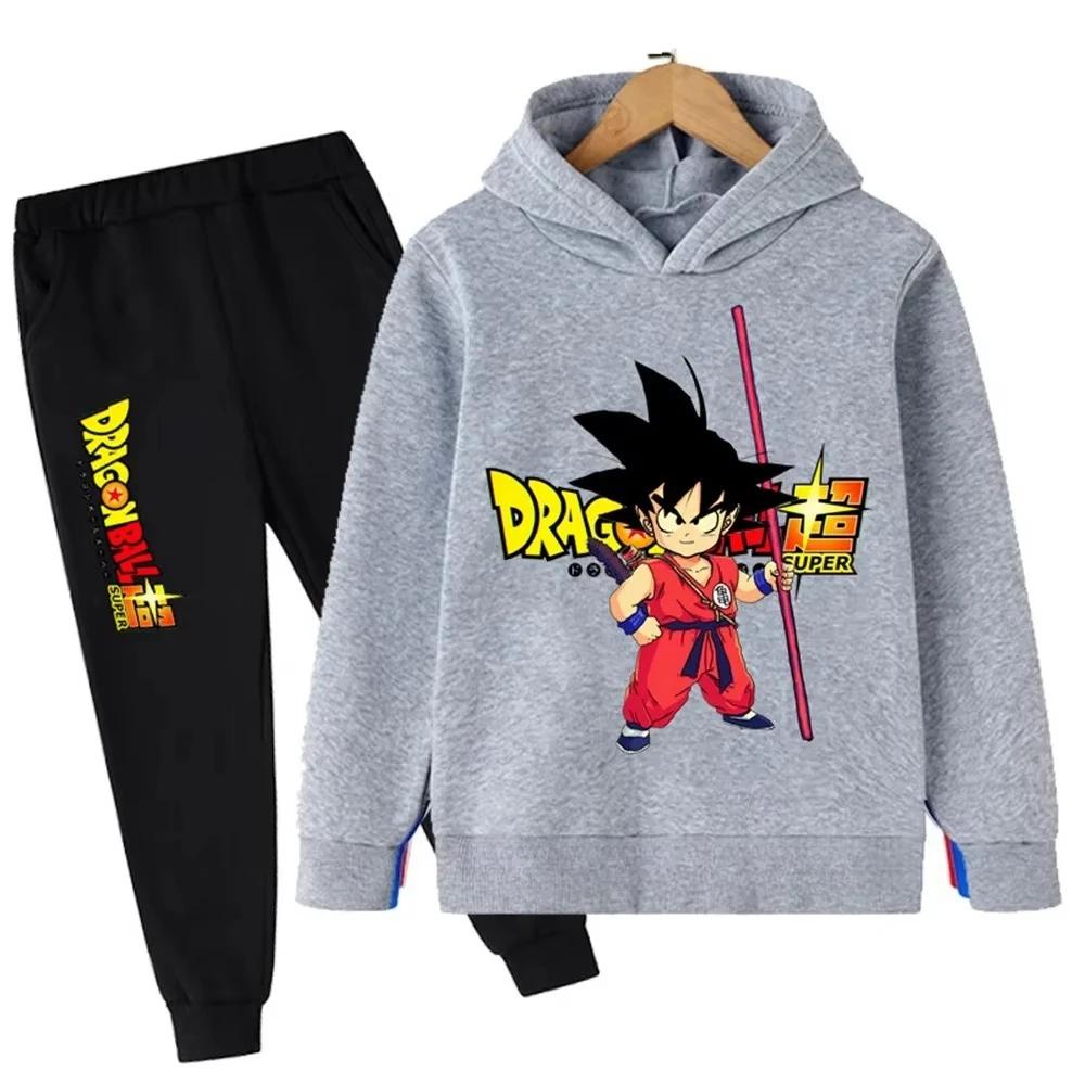 Jesień i Zima Nowy Anime Dragon Ball Wukong Komplet Bluz z Kapturem dla Chłopców Dziecięce Bluzy z Kapturem dla Dziewczynek Koszulki Sportowe dla Dzieci 3-12 lat