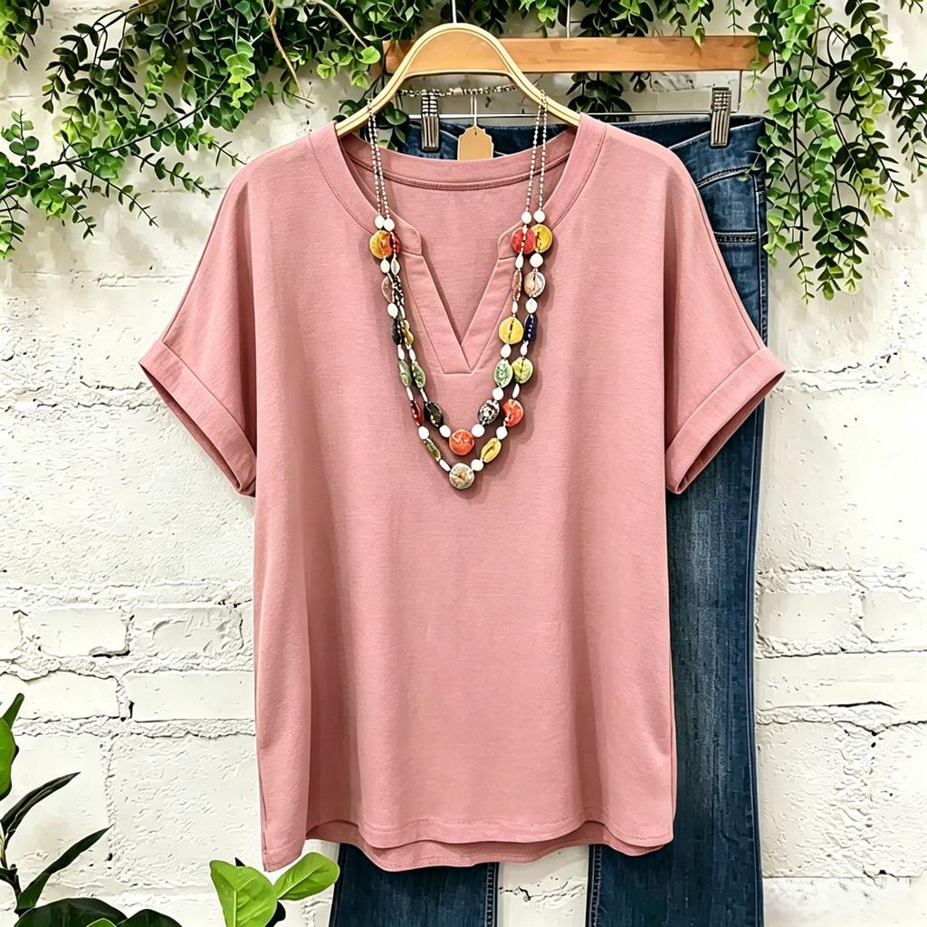 Women's Casual Solid Color V Neck Short Sleeve Top Lightweight Breathable Linen Cotton Blend Shirt for Daily Wear