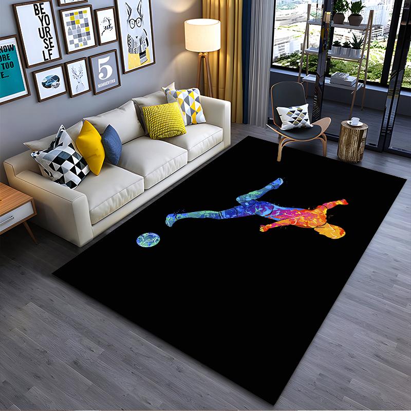 Colorful Soccer Player Abstract Design Rug Non-slip Rug Suitable for Living Room and Bedroom Sofas