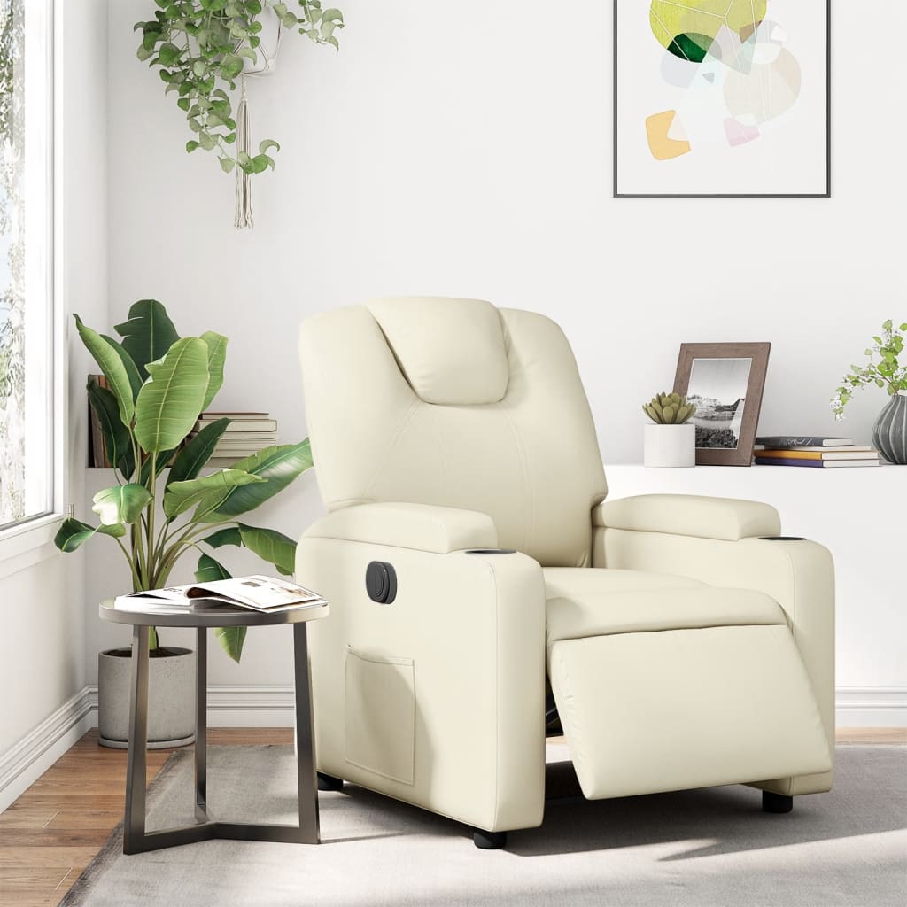 Electric Recliner Chair Cream Synthetic Leather