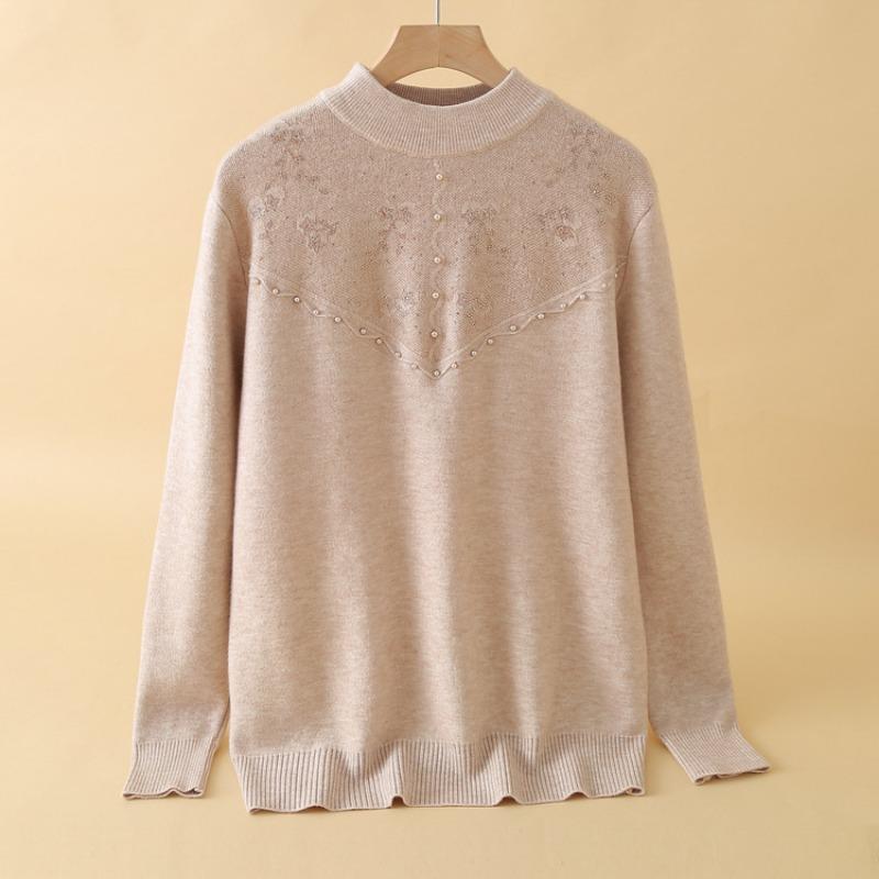 Middle-aged Elderly Sweater Female Mother Wear Semi-turtleneck Fashion Middle-aged Women Wear Knitted Bottoming Shirt In Autumn and Winter