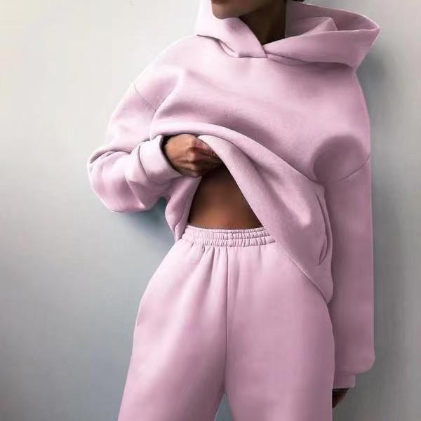 Autumn and winter European and American women's independent station, casual fashion thickened long-sleeve sweatshirt and pants two-piece set