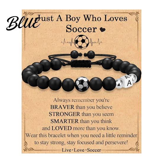 Soccer Fan Jewelry Football Bracelet for Men Black Matte Beads