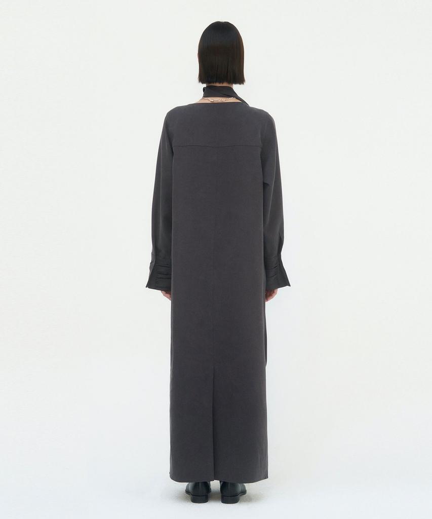 Teulimingbeodeu Scarf Shirring Long One-Piece [ Charcoal ]