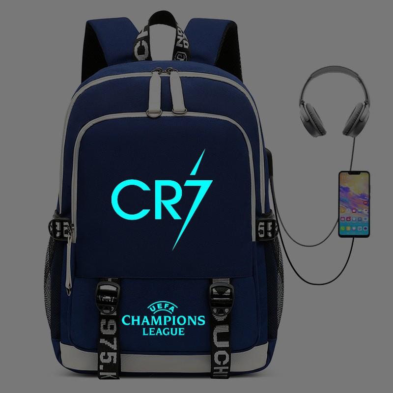 Cristiano Ronaldo Licensed Backpack With USB Charging Port Glow-in-the-Dark Design Lightweight School Outdoor Bag Teens