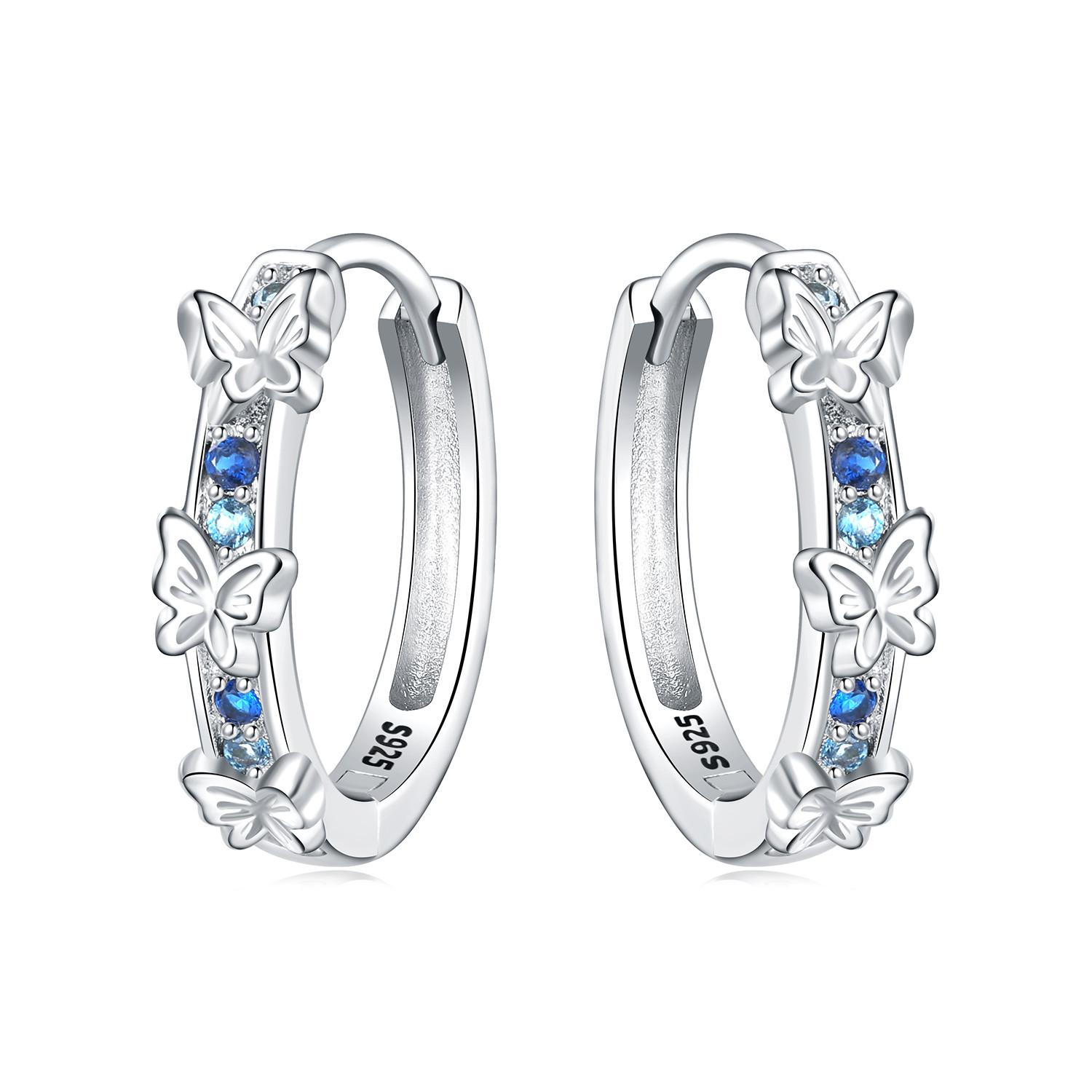 Серьги-кольца из серебра 925 пробы с синей бабочкой и звездой Украшения Универсальные серьги-кольца Для женщин Украшения День Рождения Вечеринка Изысканные Подарки