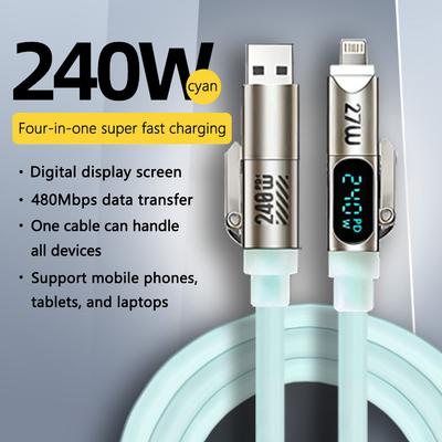 240W 4-IN-1 USB Type C To USB C Cable PD Fast Charger Wire For iPhone 16 Pro Max 15 iPad Xiaomi Samsung Tablet Data Cord