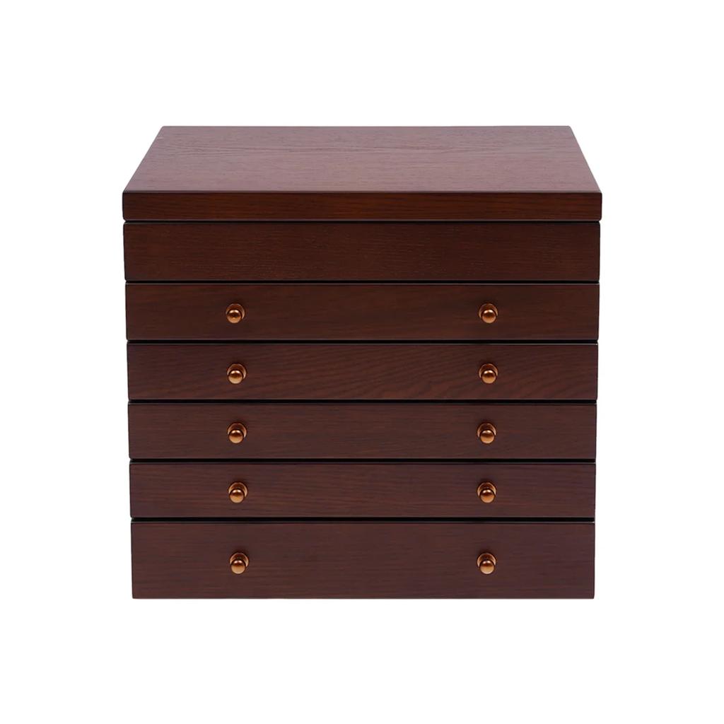 6-layer jewelry box, jewelry organizer, wooden jewelry case, large box, vintage jewelry box, large brown rectangular box