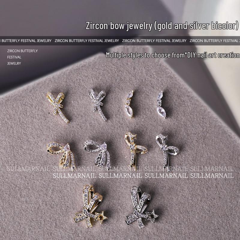 

Zircon Bow-Knot Nail Art Jewelry - Gold/Silver 1pc