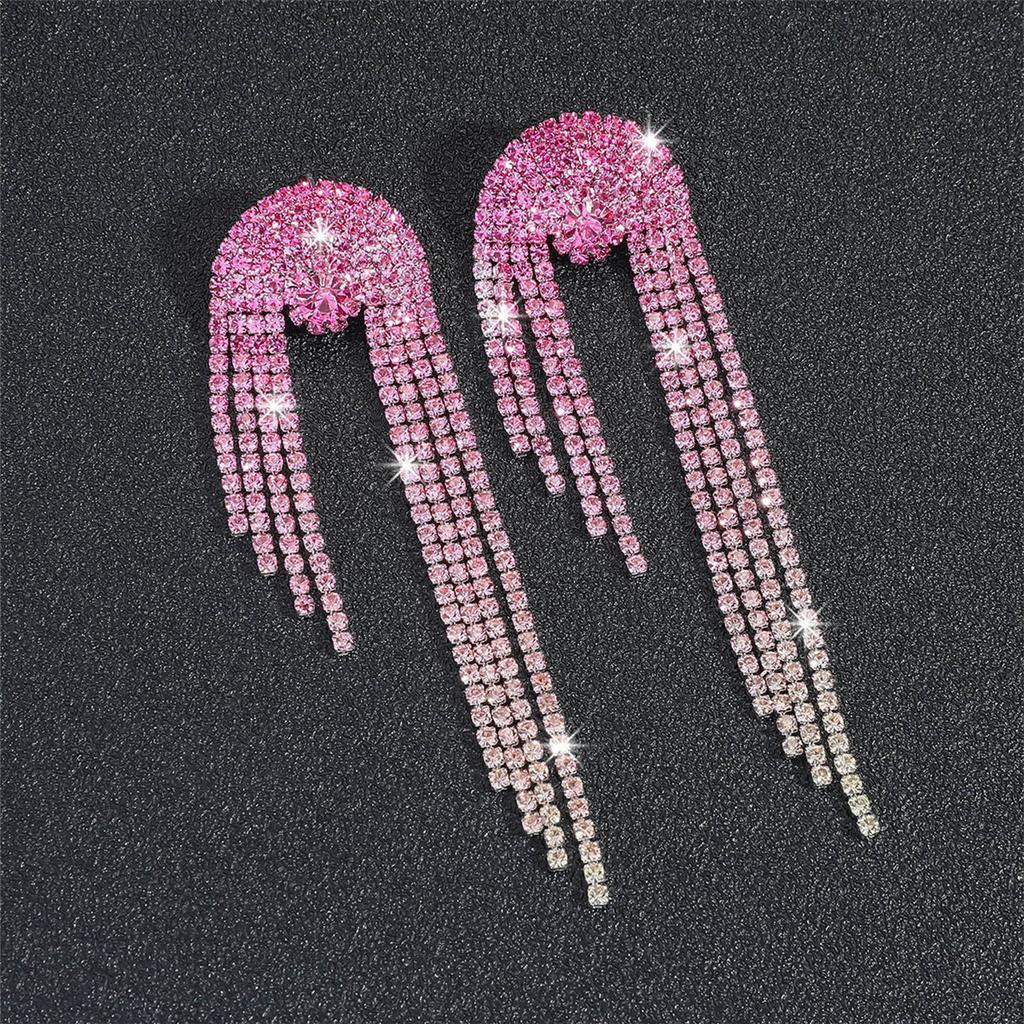 Luxury super flash gradual change of color full diamond tassel earrings