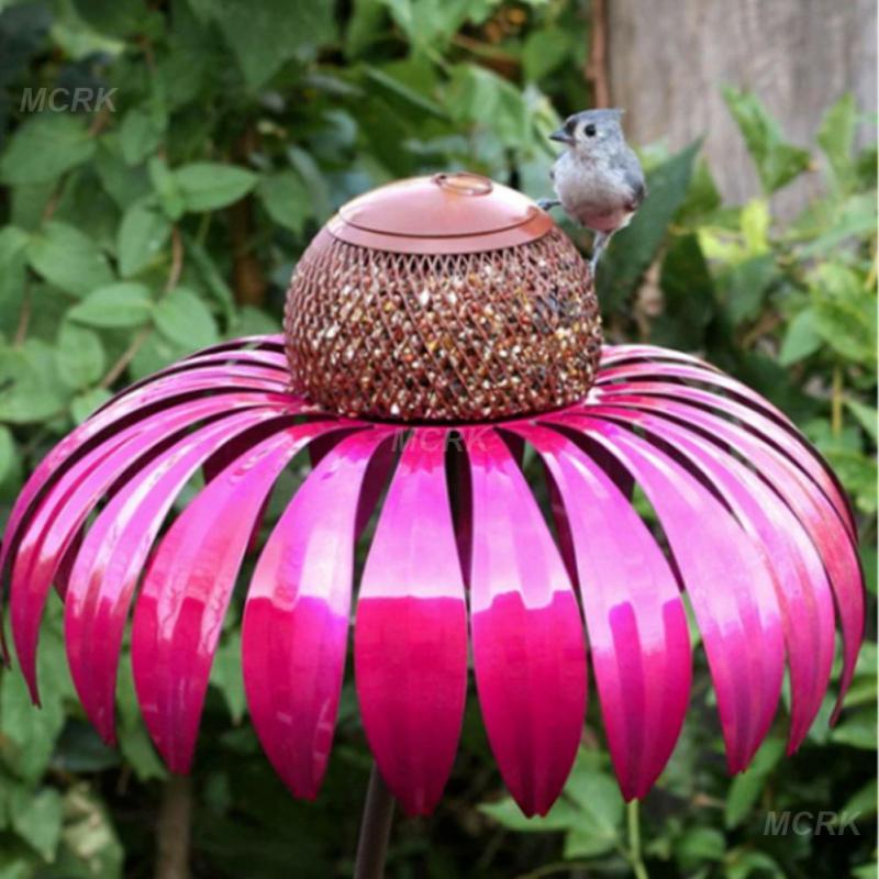 Flower Shaped Bird Feeder Metal Container Garden Outdoor Coneflower Bird Feeder Pet Supplies Garden Decoration