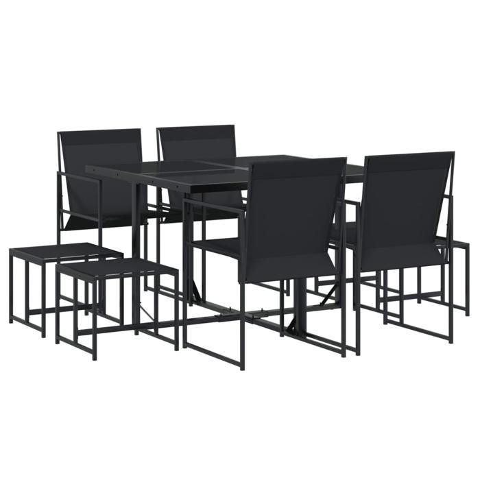 VidaXL Ensemble à manger de jardin 9 pcs noir textilène, ensemble à manger d'extérieur, meuble à manger de jardin, table et 3295128