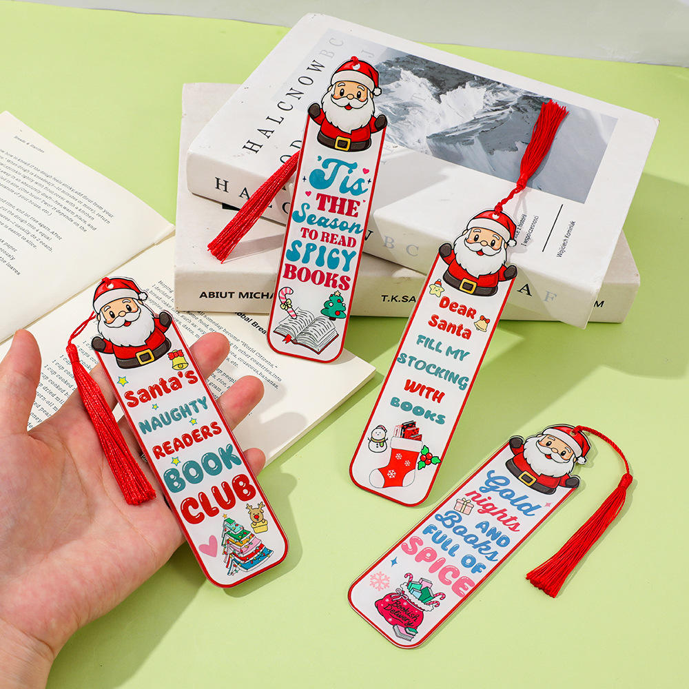 Creative Santa Claus Red Tassel Acrylic Bookmark  Reading Pages Books Annotated Students Stationary Supplies DIY Bookmark