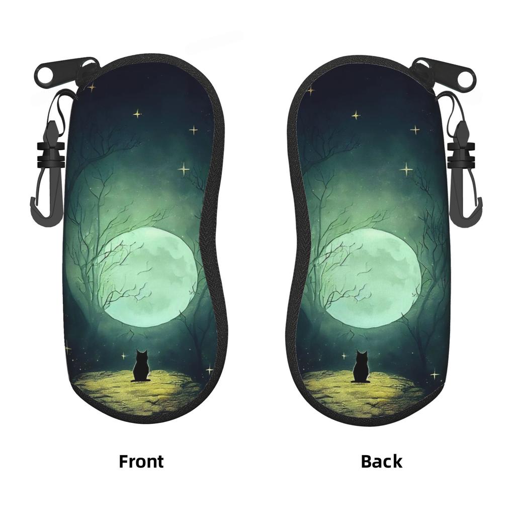 Black Cat Under the Full Moon Glasses Case Daily Sunglasses Pouch For Men Women Classic Eyewear Storage Eyeglass Cases Cover