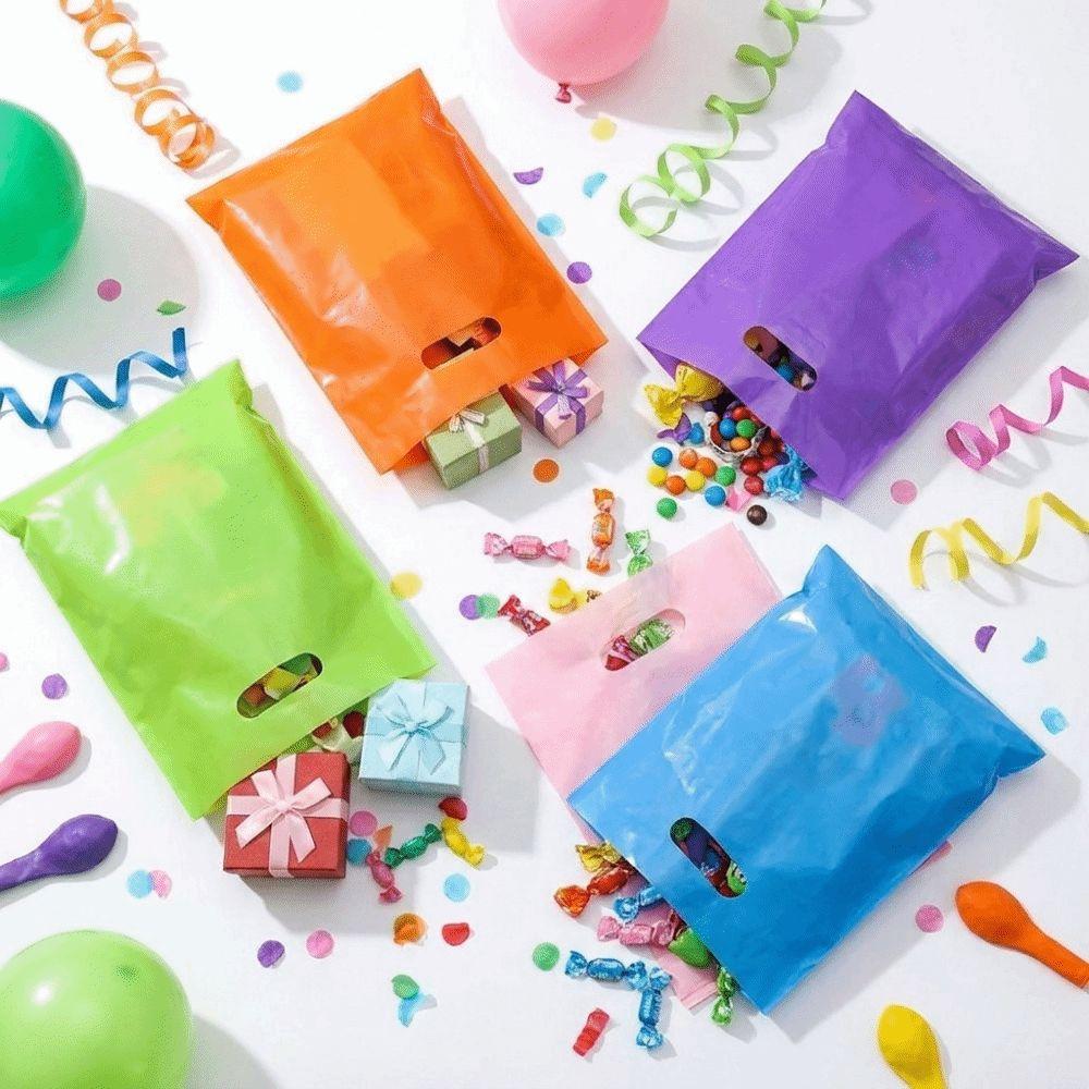 50 PCS Flat Mouth Gift Packaging Bag Reinforced Plastic Carry Case Shopping Bag School Events