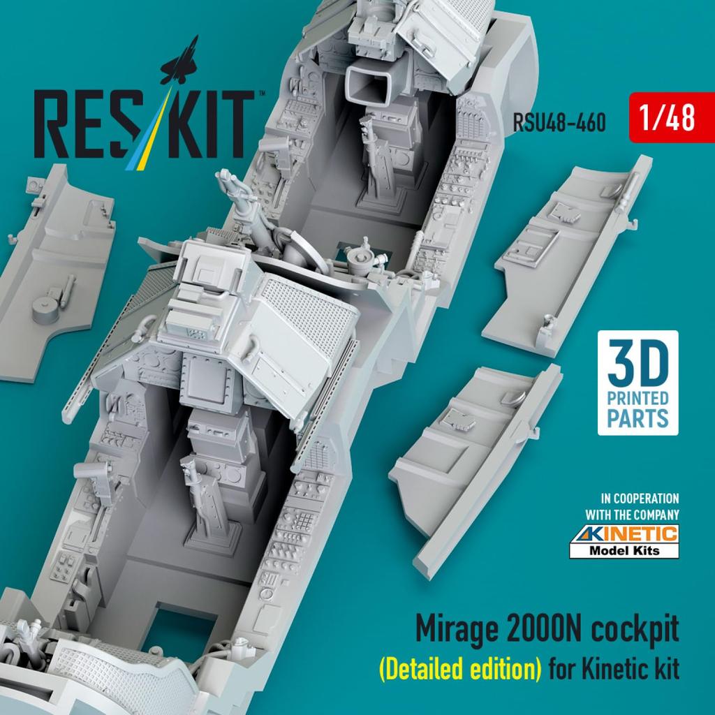 Reskit Mirage 2000N Cockpit with 3D Instrument Panel and Console Plastic Model Kit Parts 1/48 (for Kinetic) RSKU48-0460 (Airplane)