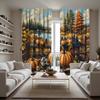 2pcs HD outdoor autumn river edge pumpkin fruit decorative curtain Yellow tie digital printed curtain home decoration style d