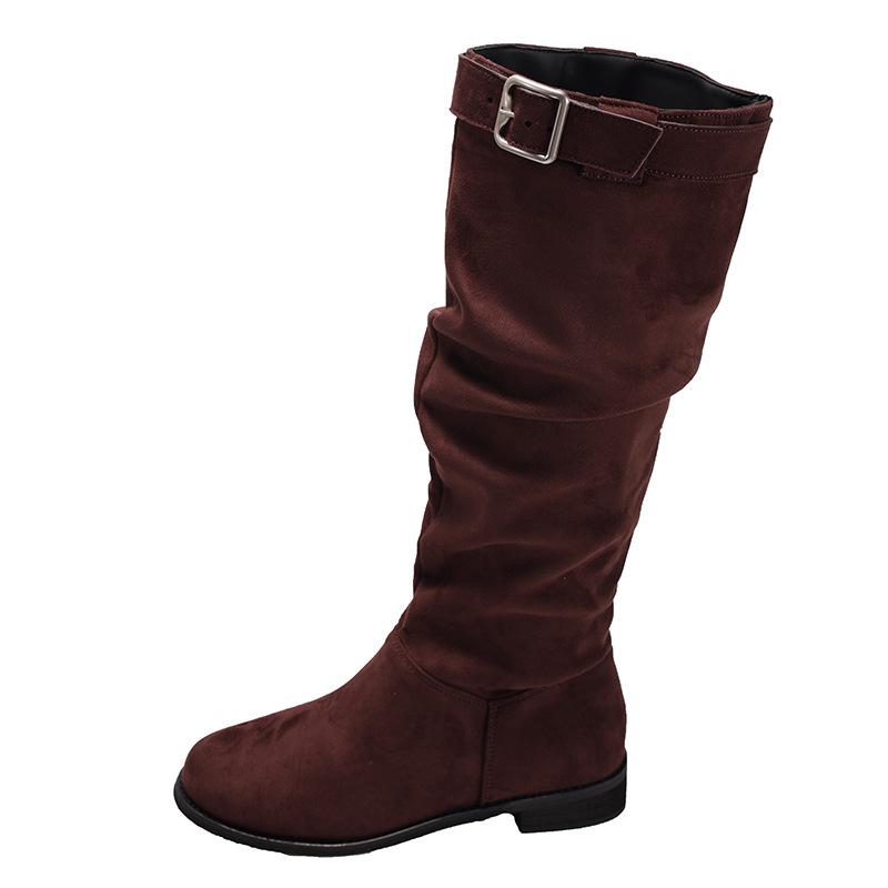 Brun designkänsla retro riddarstövlar dam 2025 höst nya superheta mode smala mode men knähöga stövlar