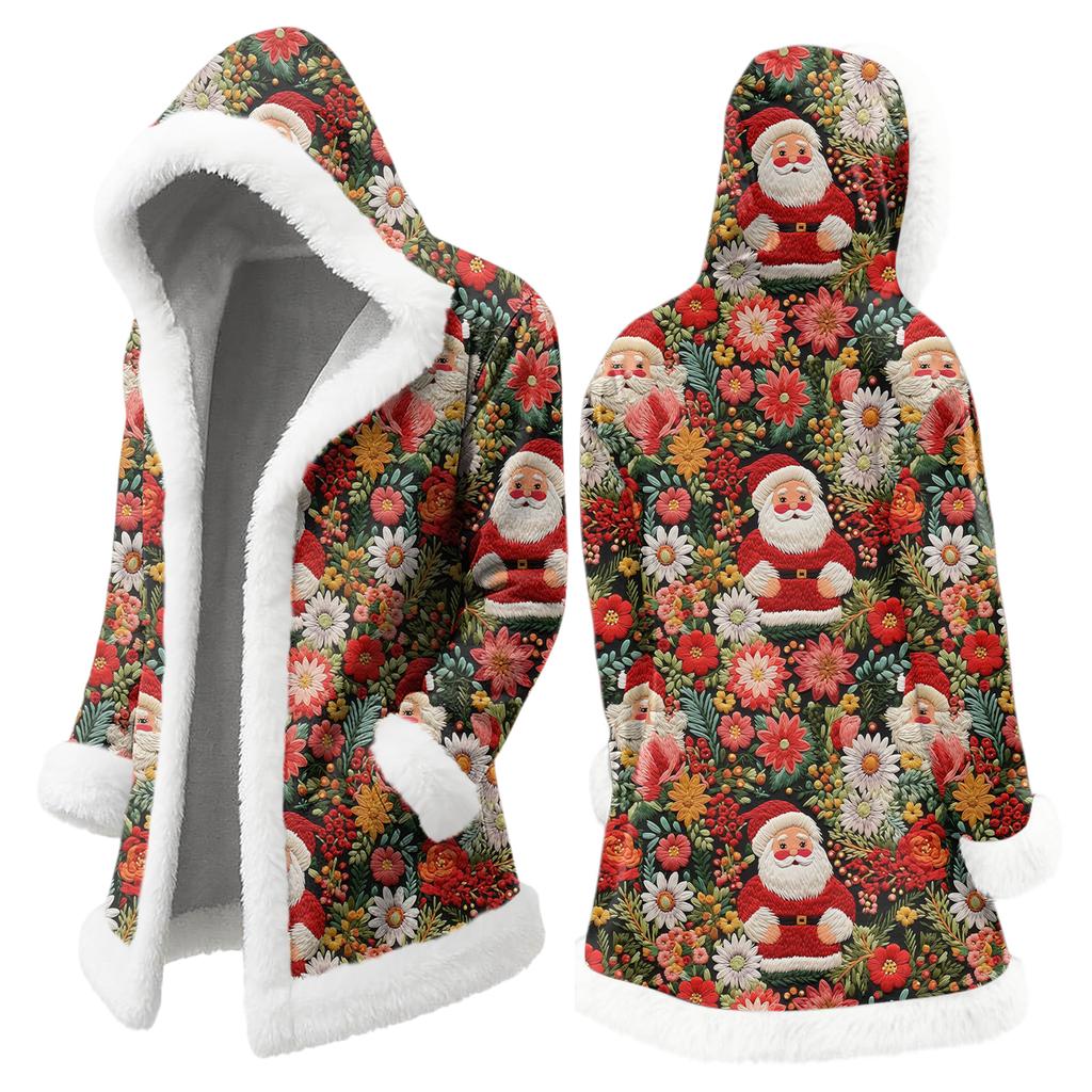 Men's Christmas Long Hooded Cardigan With Pockets Warm Jacket