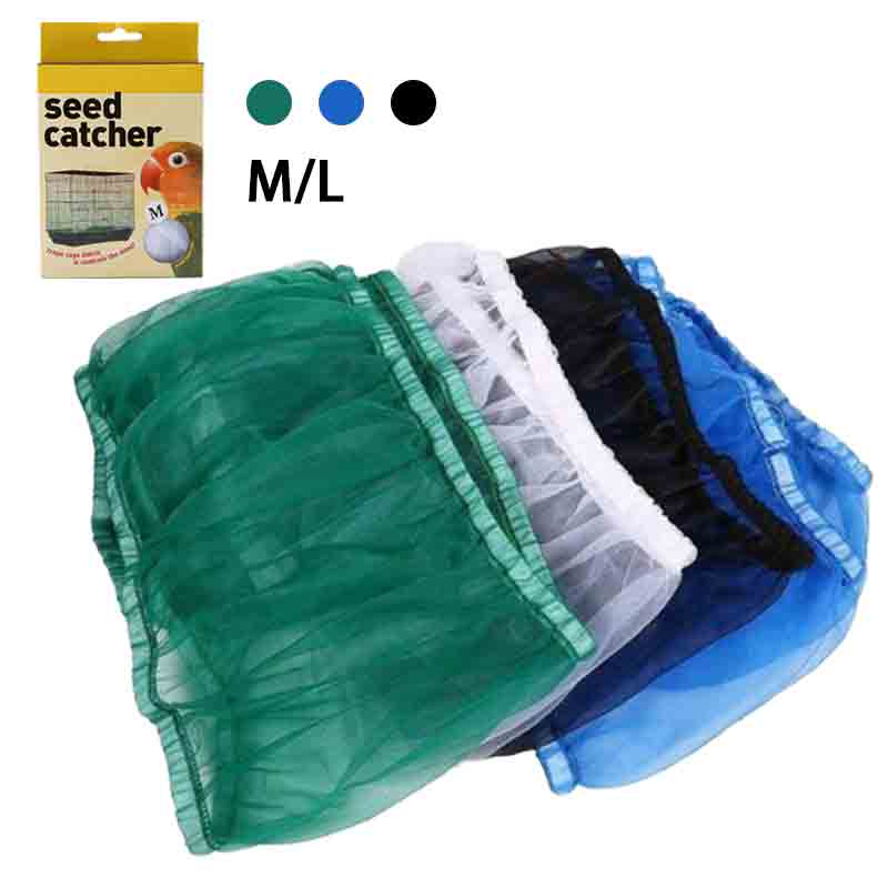 Raccogli semi per gabbia per uccelli Rete in nylon Traspirante Morbido Protezione semi per pappagalli Cenerini Coperchio antipolvere regolabile per gabbie quadrate