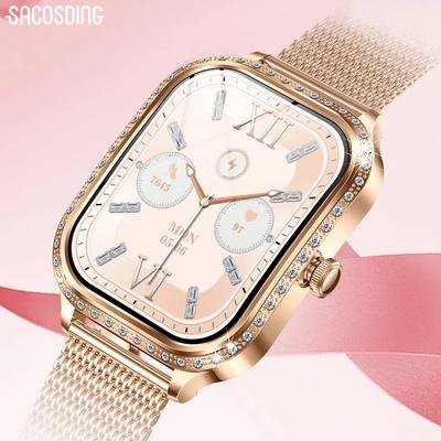 SACOSDING Fashion Women Smartwatch Heart Rate Blood Pressure Clock Bluetooth Call IP68 Waterproof Sport Watch For Android IOS