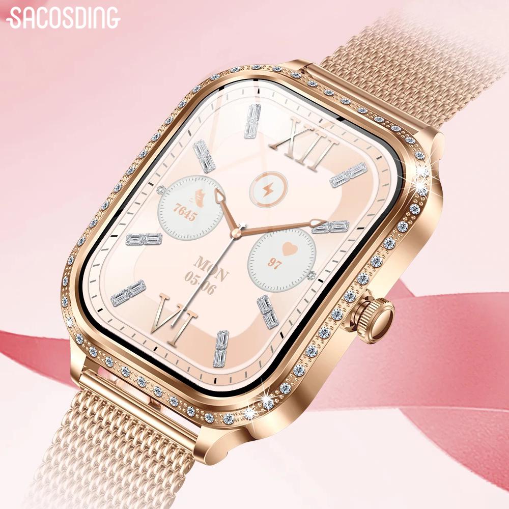 SACOSDING Moda Damski Smartwatch Tętno Ciśnienie Krwi Zegar Bluetooth Połączenie IP68 Wodoodporny Sportowy Zegarek Na Androida IOS