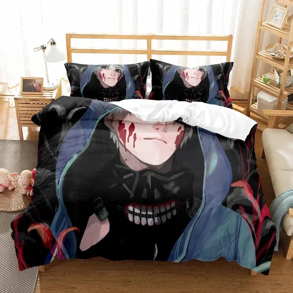 3D Druck Anime Tokyo Ghoul Bettwäsche Set Bedrucktes Bettset mit Kissenbezug Bett Bettdeckenbezug Weiche Queen King Size Bettwäsche Zuhause