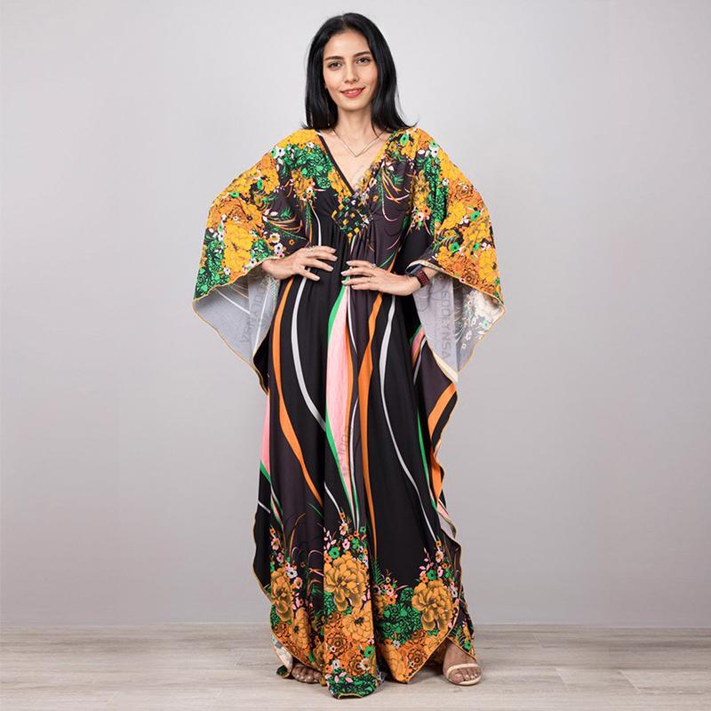 2022 Print Cover-ups Sexy Hand Weaving Deep V-neck Summer Beach Dress Tunic Kaftan Women Beachwear Swimsuit Cover Up Robe De Plage Q1289