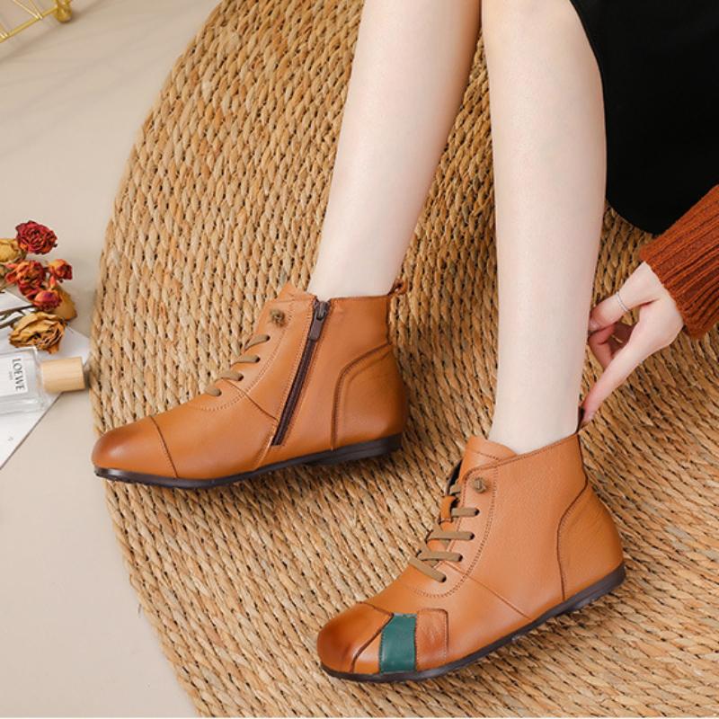 Johnature Stivaletti da Donna Stile Etnico Scarpe Casual in Vera Pelle Colorate con Suola Morbida in Cotone